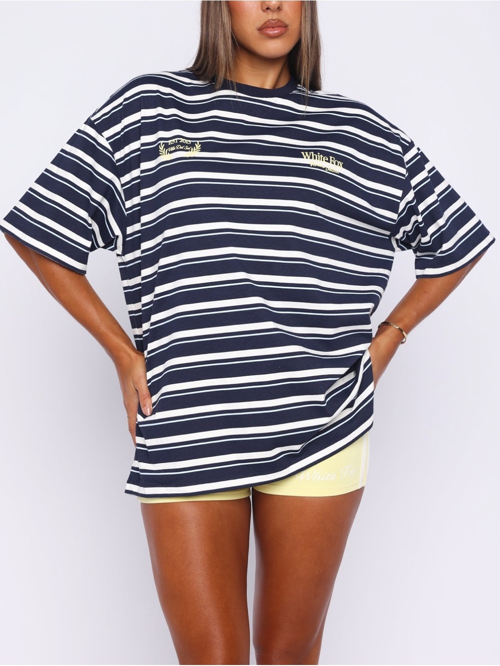 White Fox Verano Sixteen Viola Oversized Tee Navy Stripe NWT XXS/XS - Picture 2 of 16